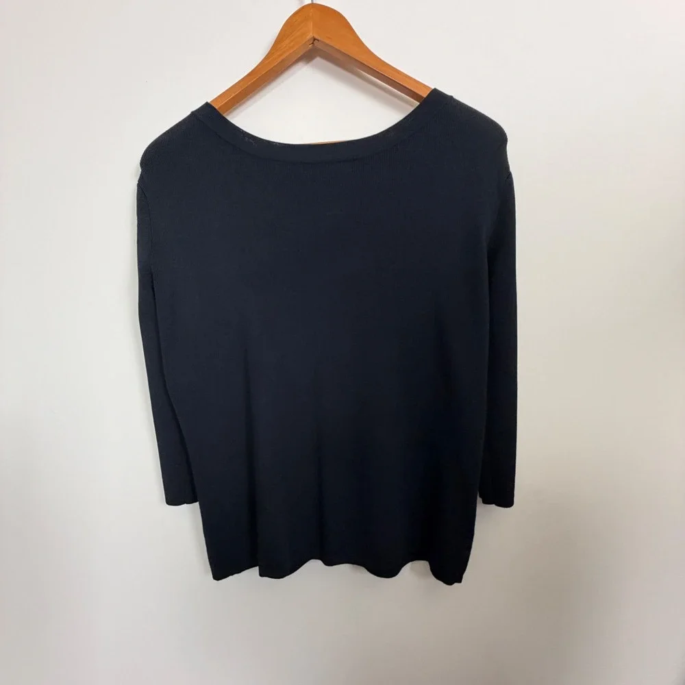 J.A.C. Black Grommet Neckline Sweater Womens XL 3/4 Sleeve‎ Knit Top